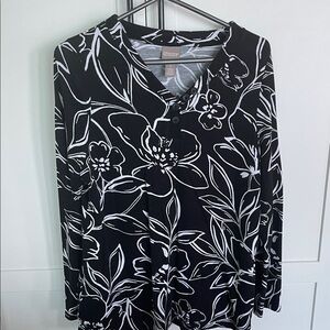 Chico's Monochrome Floral Long Sleeve Top